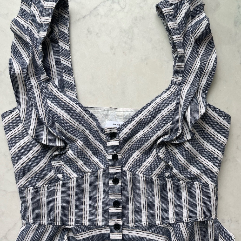 Marissa Webb NWOT Ezra Flutter Sleeve Striped Button Crop Tank Top - Picture 3 of 4